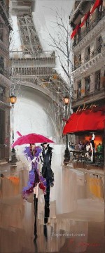 Landscapes Painting - couple under umbrella Effel Tower Kal Gajoum Paris